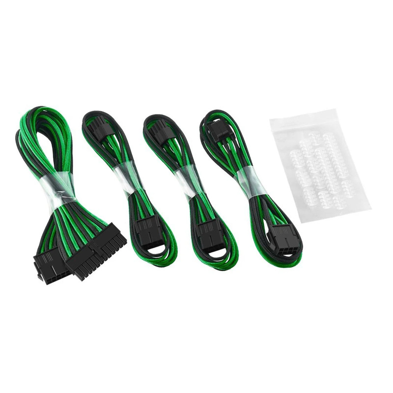 CableMod - Basic ModFlex Dual 6+2 Sleeved Cable Extensions - Black/Green - كابل